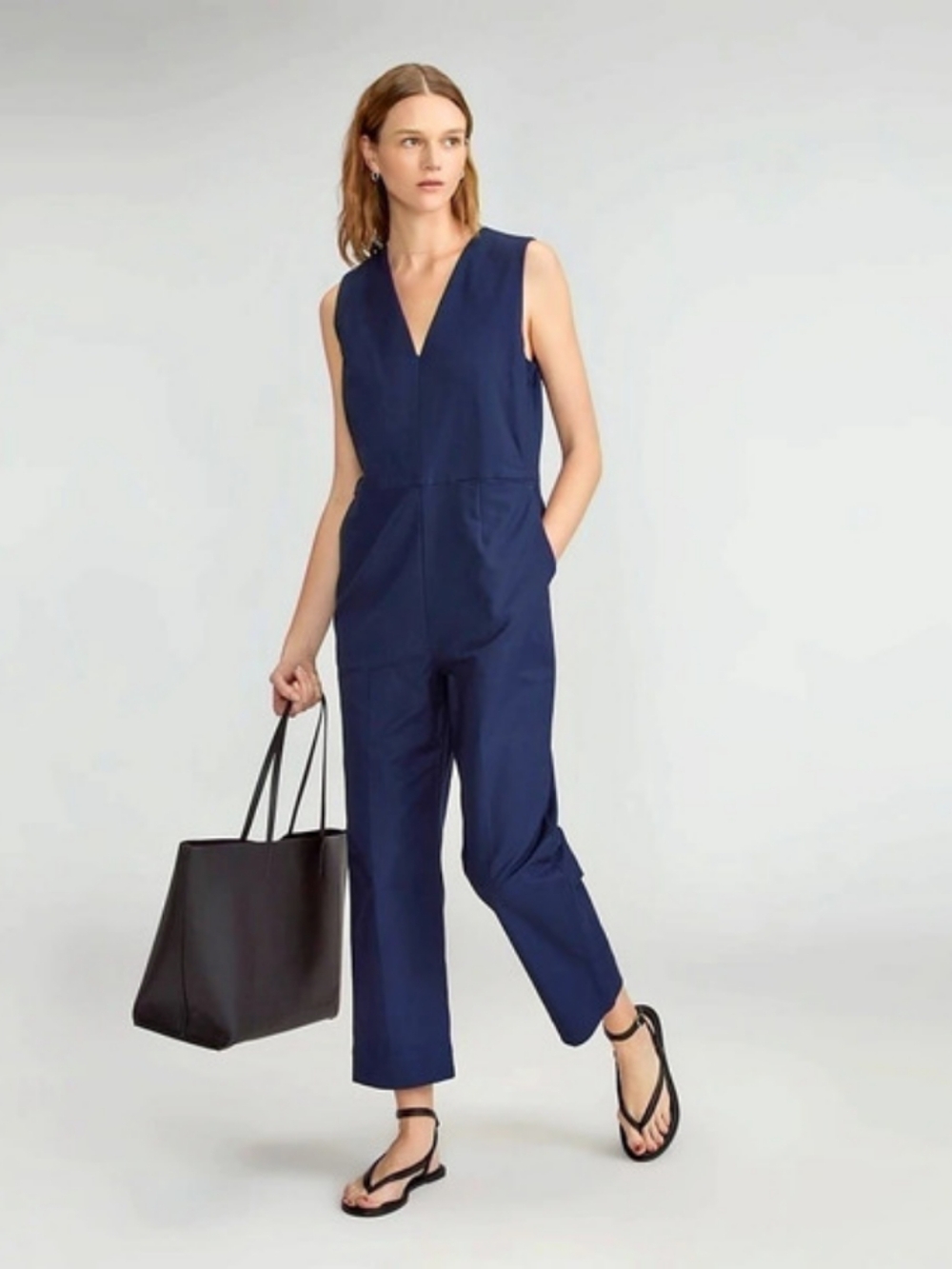 Everlane Cotton V-Neck Jumpsuit Blue